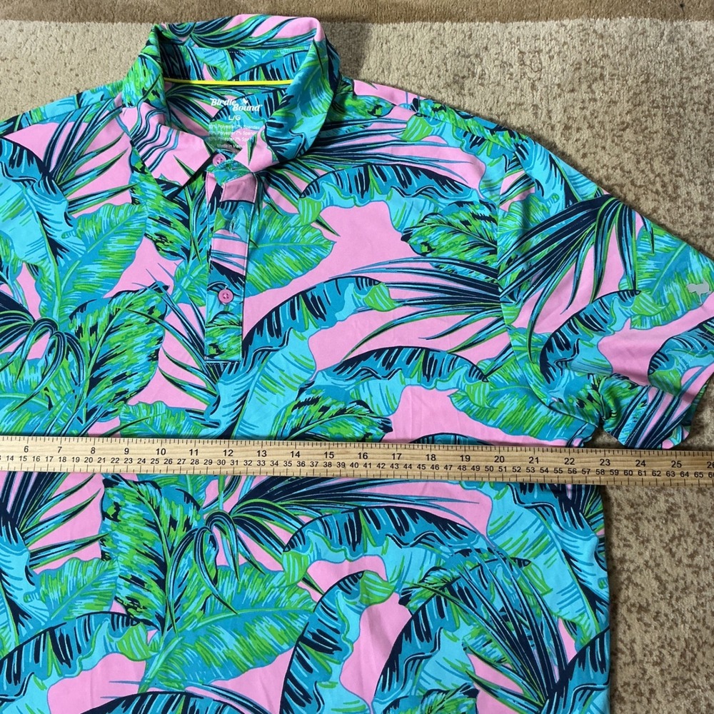 Birdie Bound Mens Performance Tropical Palm Leaf Golf Polo Pink L24BIT3516-80 - Picture 3 of 7